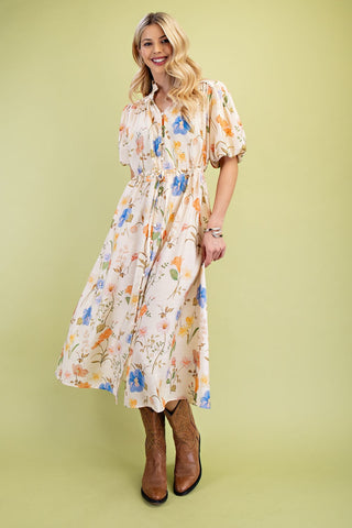 Floral Midi Dress With A Waist Tie