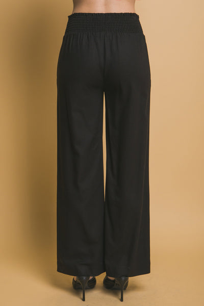 Linen Blend Shirred Waist Pants