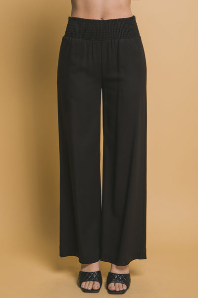 Linen Blend Shirred Waist Pants