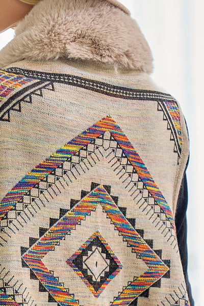 Soft Faux Fur Rainbow Tribal Knit Vest