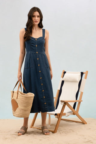 Dark Chambray Button Down Maxi Dress