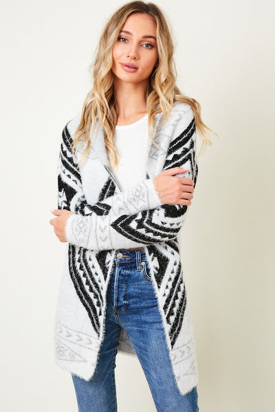 Fuzzy Warm Knit Aztec Open Cardigan