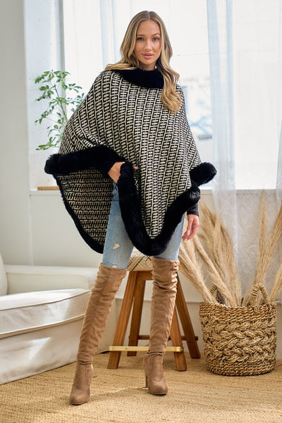 Soft Faux Fur Metallic Yarn Poncho