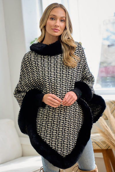 Soft Faux Fur Metallic Yarn Poncho