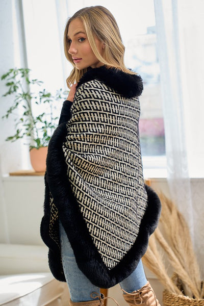 Soft Faux Fur Metallic Yarn Poncho