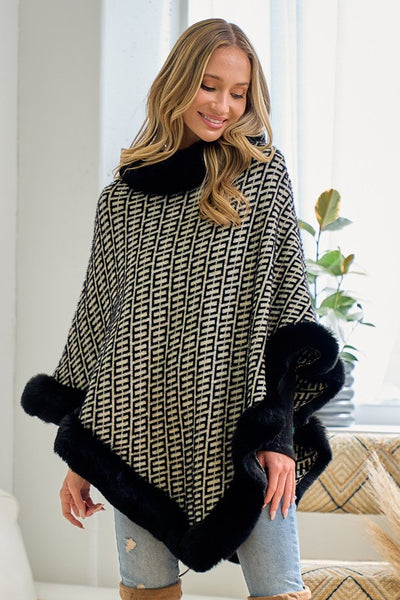 Soft Faux Fur Metallic Yarn Poncho