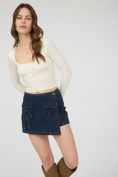 Wrap Front Tie Denim Skort