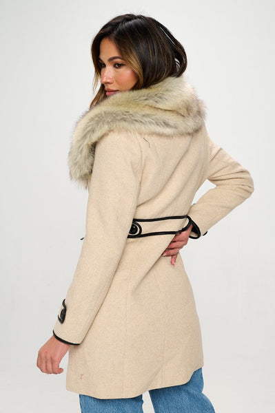 PREMIUM Faux Wool & Fur Two Tone Coat