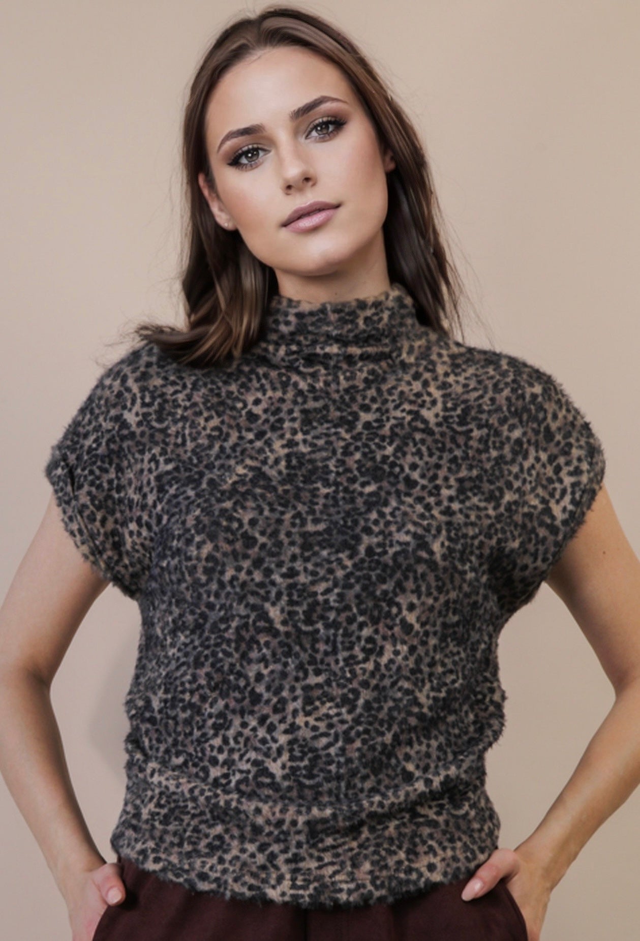 Mocha Leopard Super Soft Short Sleeve Sweater Top