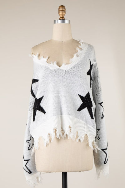 Distressed Star Knit Sweater