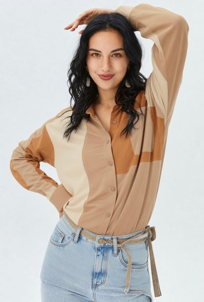 Suede ColorBlock Oversized Shirt