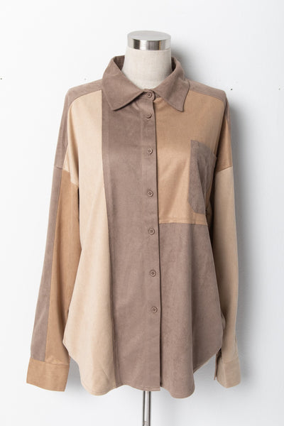 Suede ColorBlock Oversized Shirt