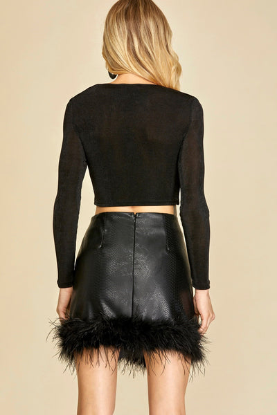Faux Leather & Feathers Skirt