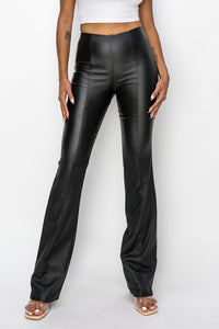 Pull On Faux Leather Flare Pants