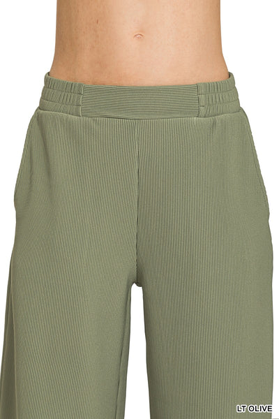 Ribbed High Neck Half Zip Pullover + Pants Set