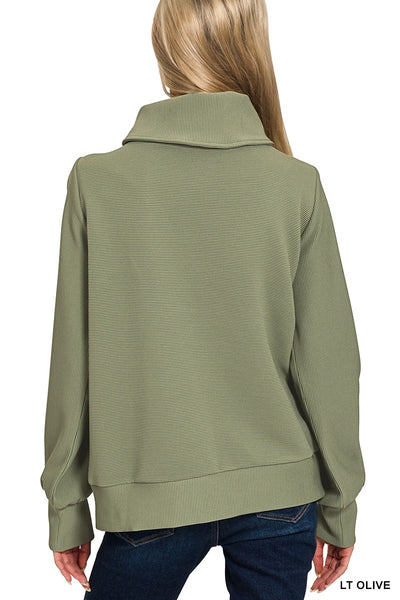 Ribbed High Neck Half Zip Pullover + Pants Set