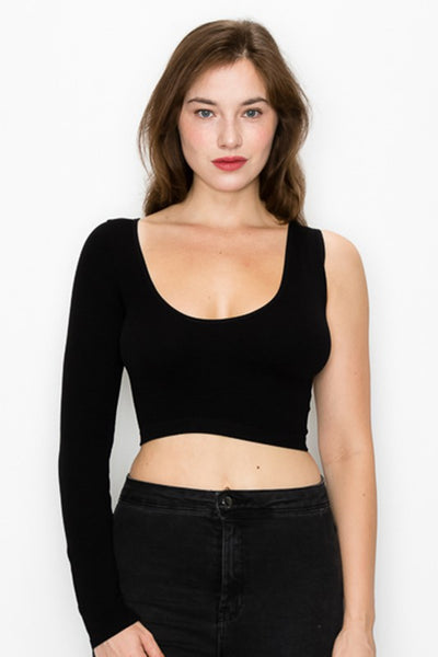 Asymmetrical Neck One Sleeve Crop Top