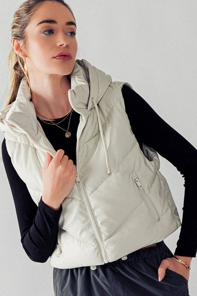 PU Faux Leather Chevron Puffer Vest