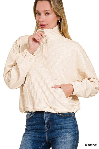 Super Soft Scuba Half Zip Ribbed Detailed Pullover