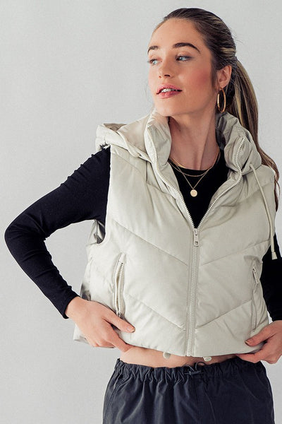 PU Faux Leather Chevron Puffer Vest