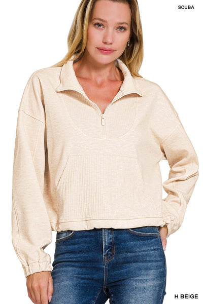 Super Soft Scuba Half Zip Ribbed Detailed Pullover