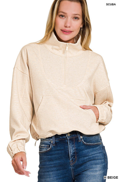 Super Soft Scuba Half Zip Ribbed Detailed Pullover