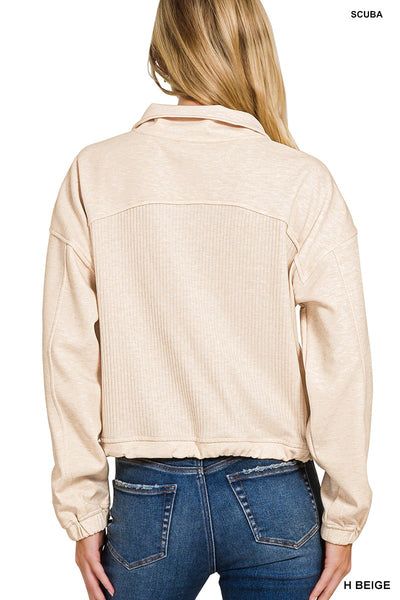 Super Soft Scuba Half Zip Ribbed Detailed Pullover