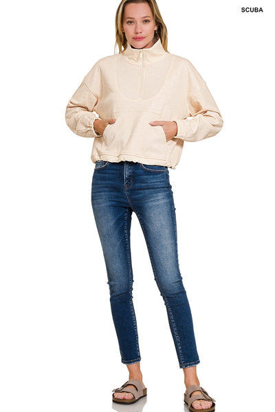 Super Soft Scuba Half Zip Ribbed Detailed Pullover