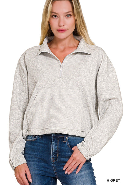 Super Soft Scuba Half Zip Ribbed Detailed Pullover