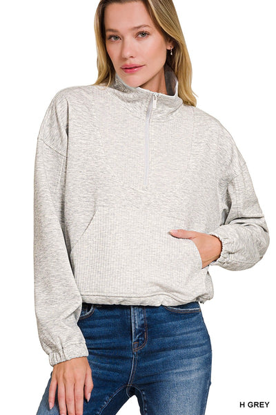 Super Soft Scuba Half Zip Ribbed Detailed Pullover