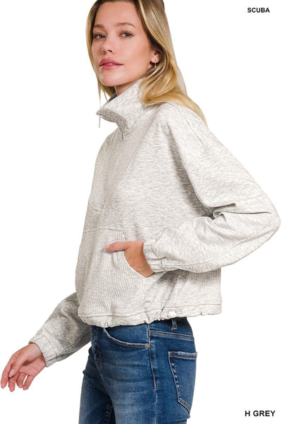 Super Soft Scuba Half Zip Ribbed Detailed Pullover