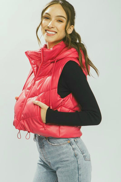 PU Faux Leather Chevron Puffer Vest