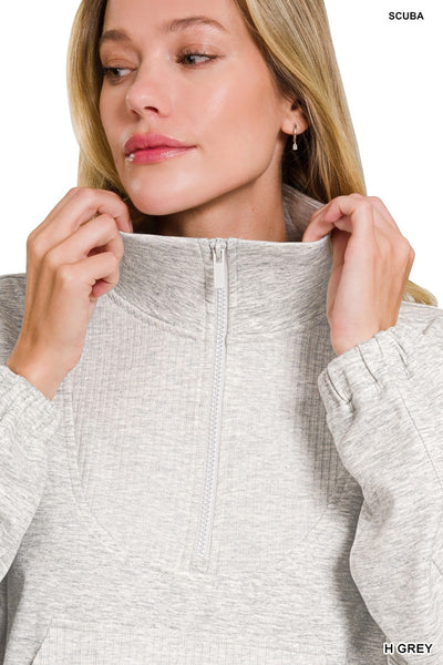 Super Soft Scuba Half Zip Ribbed Detailed Pullover