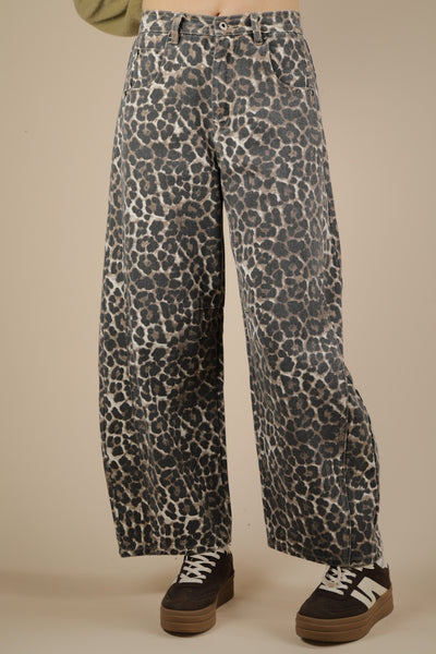 Baggy Barrel Mocha leopard Denim Jeans