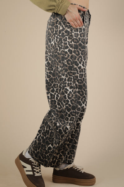Baggy Barrel Mocha leopard Denim Jeans