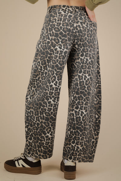 Baggy Barrel Mocha leopard Denim Jeans
