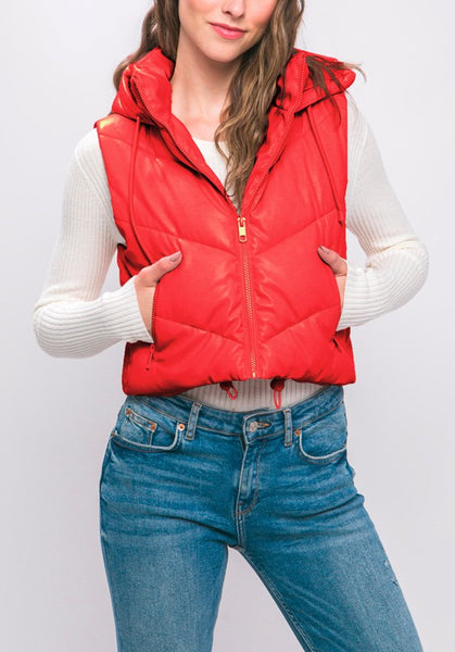 PU Faux Leather Chevron Puffer Vest