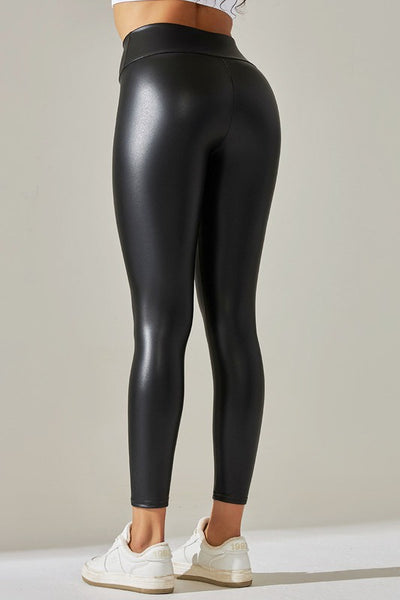 High Waist Banded Faux Leather Leggings