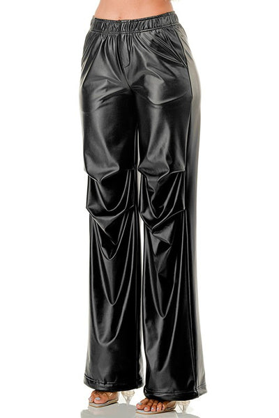 Fleece Faux Leather Parachute Pants