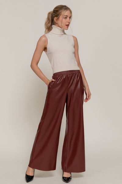 Straight Faux Leather Long Pants