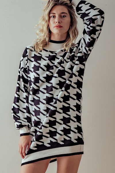 Heavy Knit Houndstooth Sweater Dress