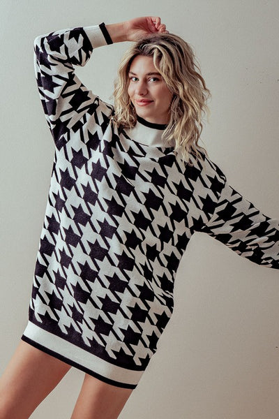 Heavy Knit Houndstooth Sweater Dress