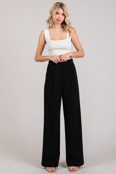 Twill Darted Wide Leg High Rise Trousers