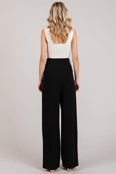 Twill Darted Wide Leg High Rise Trousers