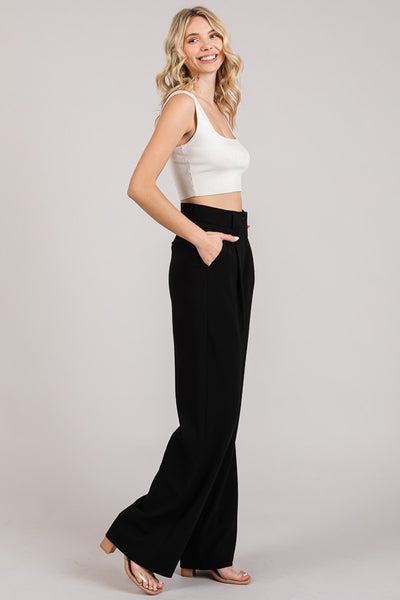 Twill Darted Wide Leg High Rise Trousers