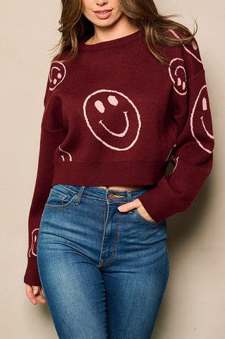 Knit Smiley Face Crop Sweater