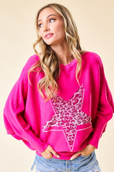 OverSized Embellished Leopard Star Dolman Sweater