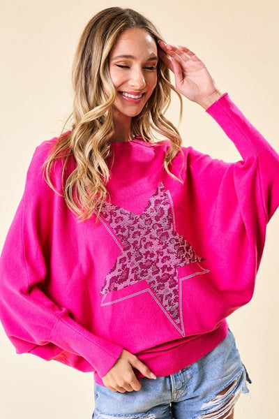OverSized Embellished Leopard Star Dolman Sweater