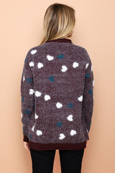 Fuzzy Knit Hearts Sweater