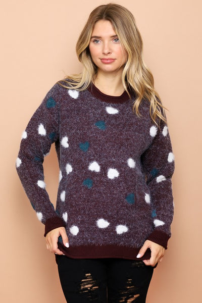 Fuzzy Knit Hearts Sweater